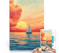 1000 Pieces Jigsaw Puzzles for Adults Sunset Sailboat Minimalist Illustration Art Spielspielzeug tolles Geschenk38x26cm