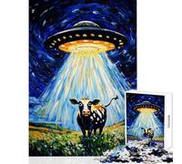 1000 Pieces Jigsaw Puzzles for Adults Surprised Cow ﹨u UFO Hands-on Game Enhance Memory Anti-Stress Toys Artists Collection, Fine Art (38X52cm)
