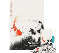 1000 Pieces Jigsaw Puzzles for Adults The Carp And The Cat Ink Sumi-e Toy Intellectual Game Educational Games for The Whole Family Great Gifts And Toys (Size 38x26cm)