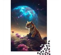1000 Pieces Jigsaw Puzzles for Adults Tiger in Floral Mars Square Paper Puzzles Unique Piece Puzzle Educational Fun Games Toys 38x26cm/1000pcs