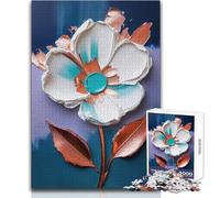 1000 Pieces Jigsaw Puzzles for Adults Turquoise ﹨u Copper Floral Impasto Art - Textured Palette Knife Painting For Enjoy Gentle Leisure Relaxation Stable Fit Accurate Cutting Toy Size 50x75cm