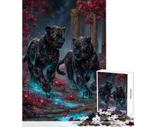 1000 Pieces Jigsaw Puzzles for Adults Two Black Panthers in Floral Landscape Hands-on Game Enhance Memory Anti-Stress Toys Artists Collection, Fine Art (38X52cm)