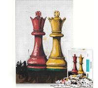 1000 Pieces Jigsaw Puzzles for Adults Two Chess Pieces Standing, Fun Games, Parent-child Interaction, Challenging Game Gifts 38x26cm