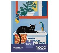 1000 Pieces Jigsaw Puzzles for Adults Wash Your Paws Cat Poster Jigsaws for Adults Brain Teaser Game Stress Reliever Birthday And Unique Gifts 52x38cm/1000pcs