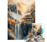 1000 Pieces Jigsaw Puzzles for Adults Waterfall Mountain Temple Puzzles for Adults DIY Toys Difficult Challenge Difficult And Challenge (size 38x52cm)