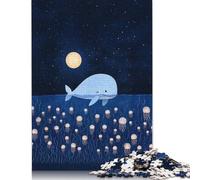 1000 Pieces Jigsaw Puzzles for Adults Whale And Jellyfish Under Moonlight Square Wooden Puzzles Unique Piece Puzzle Educational Fun Games Toys 1000pcs (75x50cm)