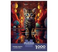 1000 Pieces Jigsaw Puzzles for Adults Whimsical Kitten Reflection Art Print Puzzles for Adults Anti-Stress Toys Staycation Kill Time Birthday And Unique Gifts 38x26cm/1000pcs