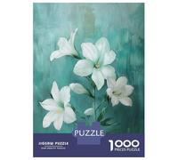 1000 Pieces Jigsaw Puzzles for Adults White Lilies on Teal Background Jigsaw Puzzle Family Game Wall Art Unique Gifts for Birthday And Christmas 70x50cm/1000pcs