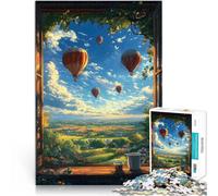 1000 Pieces Jigsaw Puzzles for Adults Window View with Hot Air Balloons Made of cardboard，Suitable for people aged 14 and above Family Fun Wish List with Santa Claus。size：38x52cm/14.96x20.47inch