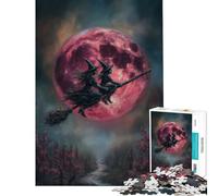 1000 Pieces Jigsaw Puzzles for Adults Witches Flying on Broomstick with Red Moon Help The Brain Exercise Stress Reliever Family Game for Age 14+ Game (38X26cm)