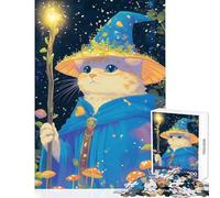 1000 Pieces Jigsaw Puzzles for Adults Wizard Cat Illustration Enjoy Peaceful Family Home Time Heartfelt Idea (38x52cm)