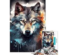 1000 Pieces Jigsaw Puzzles for Adults Wolf Face Dark Watercolor Toy Intellectual Game Educational Games for The Whole Family Great Gifts And Toys (Size 50x75cm)