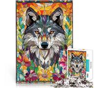 1000 Pieces Jigsaw Puzzles for Adults Wolf in Flowers Mosaic Familienspaß Einzigartige Geburtstags- und Geschenkideen52x38cm