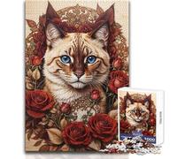 1000 Pieces Jigsaw Puzzles for Teenagers A Cat Enthroned in Roses Beautiful Design Game Improve Memory Gift For Birthdays Size 38x52cm