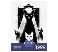 1000 Pieces Jigsaw Puzzles for Teenagers Alien Cats Abduction Black And White Puzzle for Adults Relax Games Hand Speed Race Christmas Birthday Gifts 70x50cm/1000pcs