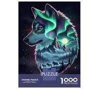 1000 Pieces Jigsaw Puzzles for Teenagers Alpha Wolf - Double Exposure Night Landscape Wall Art Puzzle for Adults Family Games Presents for Women Christmas Birthday Gifts 70x50cm/1000pcs