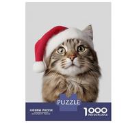 1000 Pieces Jigsaw Puzzles for Teenagers American Bobtail Cat with Santa Hat Jigsaw Relaxing Games Presents for Women Christmas Birthday Gifts 38x26cm/1000pcs