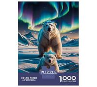 1000 Pieces Jigsaw Puzzles for Teenagers Aurora Crowned Polar Bears Adult Puzzles Brain Teaser Game Difficult Hard Fun Activities at Home 38x26cm/1000pcs