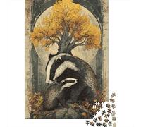 1000 Pieces Jigsaw Puzzles for Teenagers Badger Family with Autumn Tree Puzzles for Adults Relaxing Games Stress Reliever Fun at Home Activities, 38x26cm/1000pcs