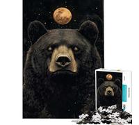 1000 Pieces Jigsaw Puzzles for Teenagers Black Bear Under Full Moon Challenging To Complete Enhance Memory Hands-on Game for And from 14 Years And over (38x26cm)