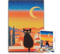 1000 Pieces Jigsaw Puzzles for Teenagers Black Cat Under The Crescent Moon Educational Family Game Difficult Challenge Birthday Gift Size 38x52cm