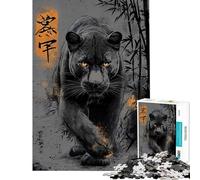 1000 Pieces Jigsaw Puzzles for Teenagers Black Panther with Bamboo And Text Puzzle for Adults Hands-on Game Staycation Kill Time Christmas Birthday Gifts (Size 38x52cm)