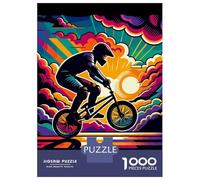 1000 Pieces Jigsaw Puzzles for Teenagers BMX Wpap Sunset Pop Art Adult Puzzles Brain Teaser Game Difficult Hard Fun Activities at Home 38x26cm/1000pcs