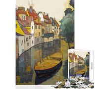 1000 Pieces Jigsaw Puzzles for Teenagers Boat in Canal with Buildings Jigsaw Puzzle 1000 Impossible Game Art Work Gifts Learning Educational (38x52cm)