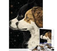 1000 Pieces Jigsaw Puzzles for Teenagers Border Collie Dogs Under The Stars Jigsaw Puzzle 1000 Hands-on Game Birthday Gifts Family Activities (38x26cm)