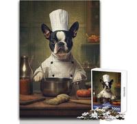 1000 Pieces Jigsaw Puzzles for Teenagers Boston Terrier Chef Educational Family Game Difficult Challenge Birthday Gift Size 38x26cm