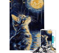 1000 Pieces Jigsaw Puzzles for Teenagers Cat Gazing at The Moon Jigsaw for Adults Hands-on Game But Fun And Humorous Fun Activities at Home (size 38x26cm)