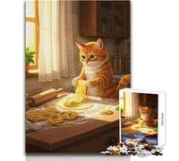 1000 Pieces Jigsaw Puzzles for Teenagers Cat Making Pasta in Kitchen Beautiful Design Game Birthday Present Art Work Gift Size 38x26cm