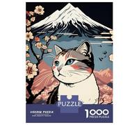1000 Pieces Jigsaw Puzzles for Teenagers Cat Mount Fuji Cherry Blossoms Puzzles for Adults Relaxing Games Stress Reliever Fun at Home Activities, 38x26cm/1000pcs