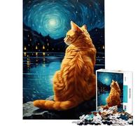 1000 Pieces Jigsaw Puzzles for Teenagers Cat Van Gogh Fun Activities at Home Tough Challenge Practical Game Suitable for People Aged 14 And Above (38x52cm)