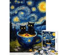 1000 Pieces Jigsaw Puzzles for Teenagers Cats in A Cup︰ Starry Night Educational Games Improve Memory Home Decoration Toys Birthday Present, Gifts, (26X38cm)
