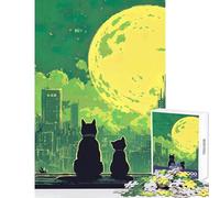 1000 Pieces Jigsaw Puzzles for Teenagers Cats Watching The Moon over Cityscape Jigsaw Puzzle 1000 Impossible Game Art Work Gifts Learning Educational (50x75cm)