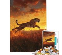 1000 Pieces Jigsaw Puzzles for Teenagers Cheetah Leap at Sunset Fun Activities at Home Learning Educational Family Game for And 14 Years And over (38X52CM)