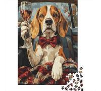 1000 Pieces Jigsaw Puzzles for Teenagers Chic Beagle with Wine Glass Puzzle for Adults Family Games Presents for Women Christmas Birthday Gifts 52x38cm/1000pcs