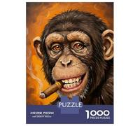 1000 Pieces Jigsaw Puzzles for Teenagers Chimpanzee Smoking Cigar Painting Jigsaws for Adults Family Game But Fun And Humorous Christmas Birthday Gifts 38x26cm/1000pcs