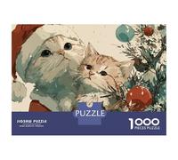 1000 Pieces Jigsaw Puzzles for Teenagers Christmas Cats Art Print Puzzles for Adults Relaxing Games Stress Reliever Fun at Home Activities, 52x38cm/1000pcs