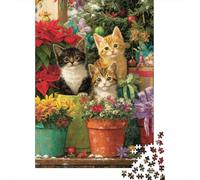 1000 Pieces Jigsaw Puzzles for Teenagers Christmas Kittens in Pots Puzzles for Adults Relaxing Games Stress Reliever Fun at Home Activities, 52x38cm/1000pcs