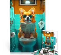 1000 Pieces Jigsaw Puzzles for teenagers Corgi Reading on Toilet Lustige Spiele Künstlersammlung, Bildende Kunst52x38cm