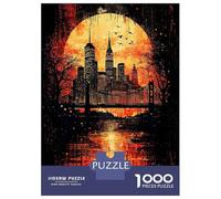 1000 Pieces Jigsaw Puzzles for Teenagers Crimson Metropolis Gothic New York at Sunset Adult Puzzles Brain Teaser Game Difficult Hard Fun Activities at Home 70x50cm/1000pcs