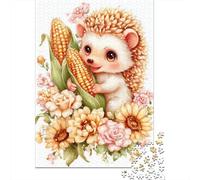 1000 Pieces Jigsaw Puzzles for Teenagers Cute Hedgehog with Corn And Flowers Jigsaw Puzzle Relaxing Games Analysis And Logic Challenging Game Gifts 52x38cm/1000pcs