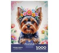 1000 Pieces Jigsaw Puzzles for Teenagers Cute Yorkshire with Floral Crown Watercolor Jigsaw Puzzle DIY Toys Birthday Present Christmas Birthday Gifts 70x50cm/1000pcs