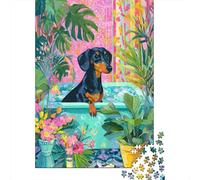 1000 Pieces Jigsaw Puzzles for Teenagers Dachshund in Bathtub Puzzles for Adults Relaxing Games Stress Reliever Fun at Home Activities, 38x26cm/1000pcs