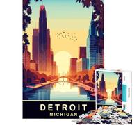 1000 Pieces Jigsaw Puzzles for Teenagers Detroit Michigan for Educational Game Challenge Toy Hands-on Game Difficult Challenge Funny Gifts (Size 38x26cm)