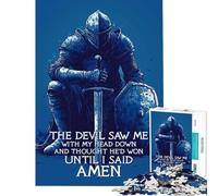 1000 Pieces Jigsaw Puzzles for Teenagers Devil Thought He'd Won Amen Knight Kneel Christian Fun Activities at Home Tough Challenge Practical Game Suitable for People Aged 14 And Above
