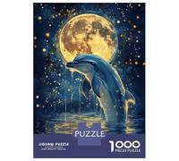 1000 Pieces Jigsaw Puzzles for Teenagers Dolphin Under Moonlight Adult Puzzles Brain Teaser Game Difficult Hard Fun Activities at Home 52x38cm/1000pcs