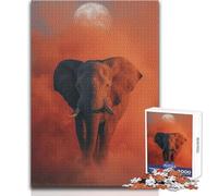 1000 Pieces Jigsaw Puzzles for Teenagers Elephant Under The Moon in Orange Haze Beautiful Design Game Birthday Present Art Work Gift Size 38x52cm